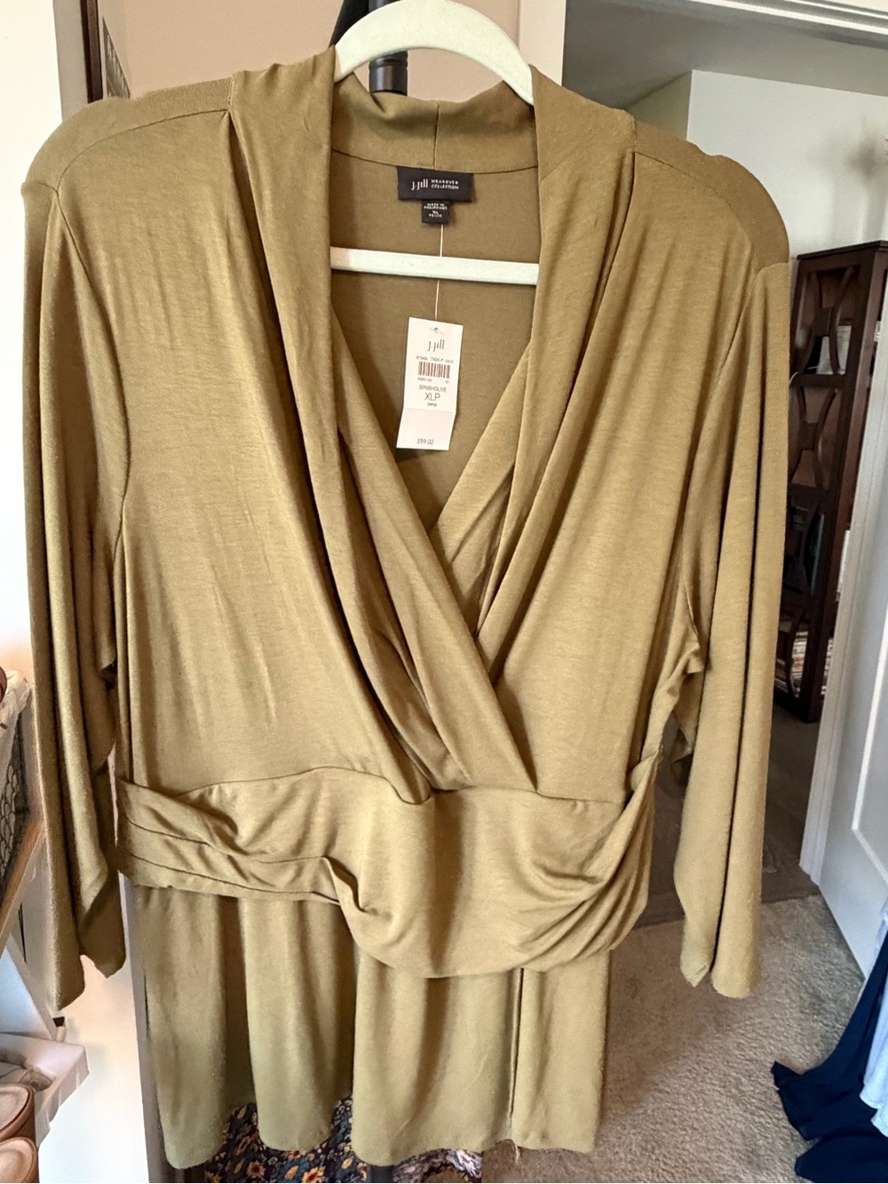 NWT J. Jill Wearever Collection Olive Wrap-Style Long Sleeve Blouse XLP